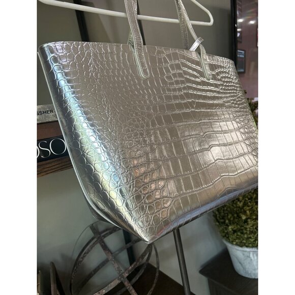 Mansur Gavriel Large Metallic Croc Tote Silver Womens Size OS - Picture 7 of 15